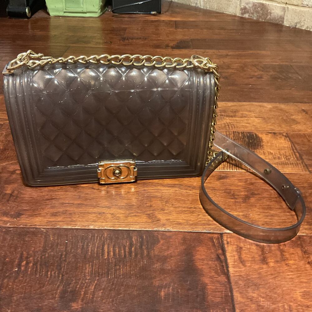 Pray Beauty Jelly Purse - Black with Gold/Jelly Strap